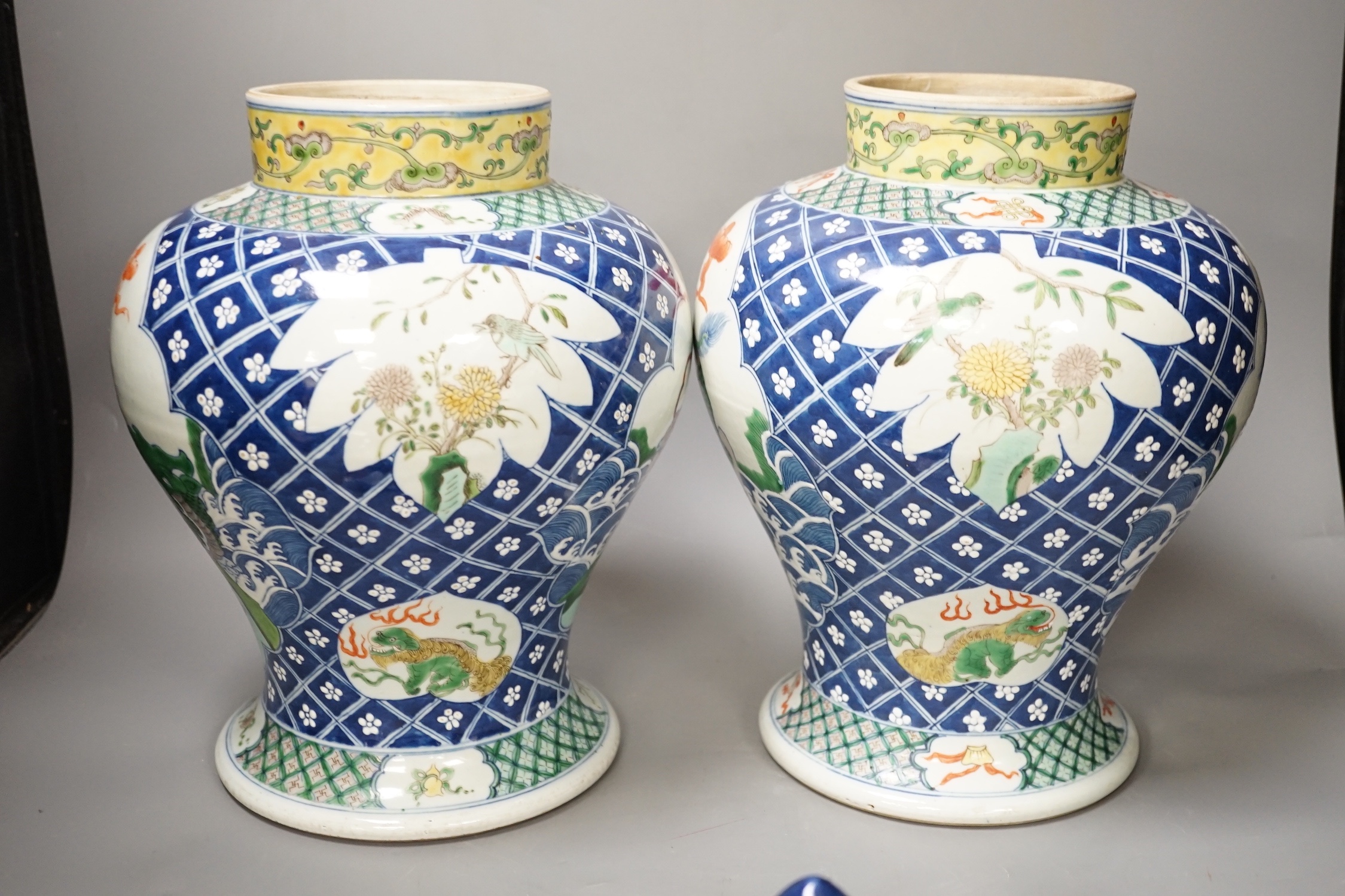 A pair of Chinese baluster jars and covers - 40cm high